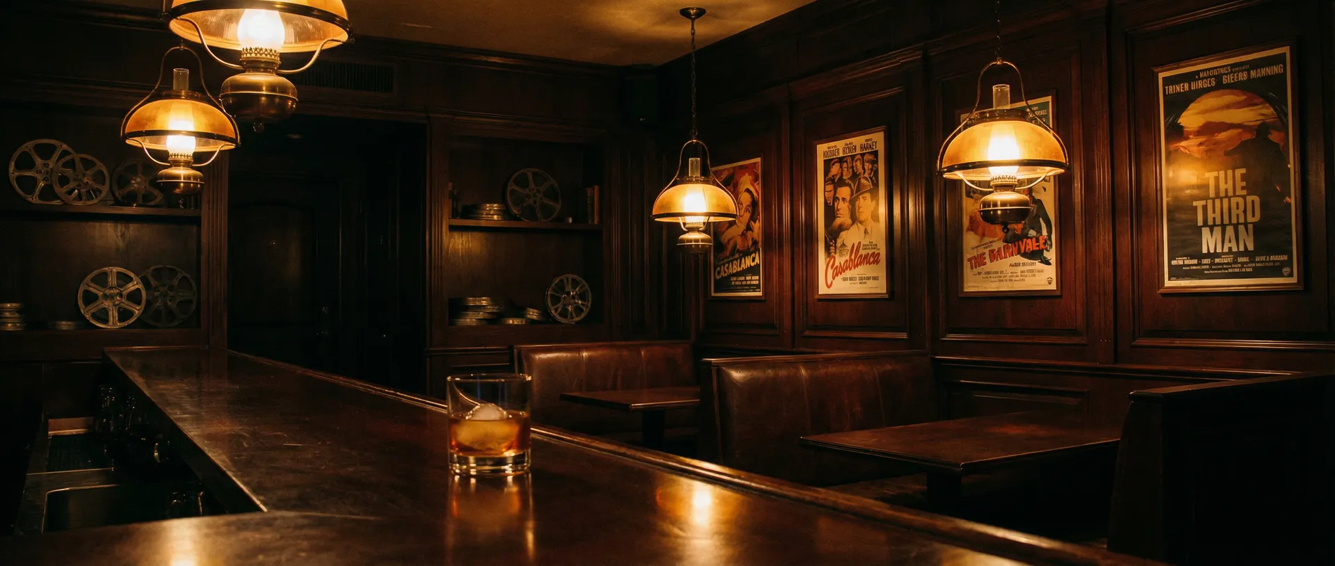 老式酒馆吧台上的威士忌杯与暖黄灯光 - 骚狐 酒馆氛围